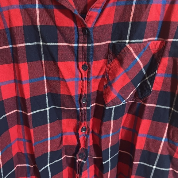 Beachlunchlounge Red and Blue Women’s Plaid Button-Up Shirt - Picture 2 of 5